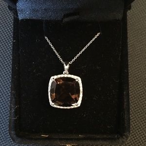 Smokey Quartz and White Zircon Pendant Necklace